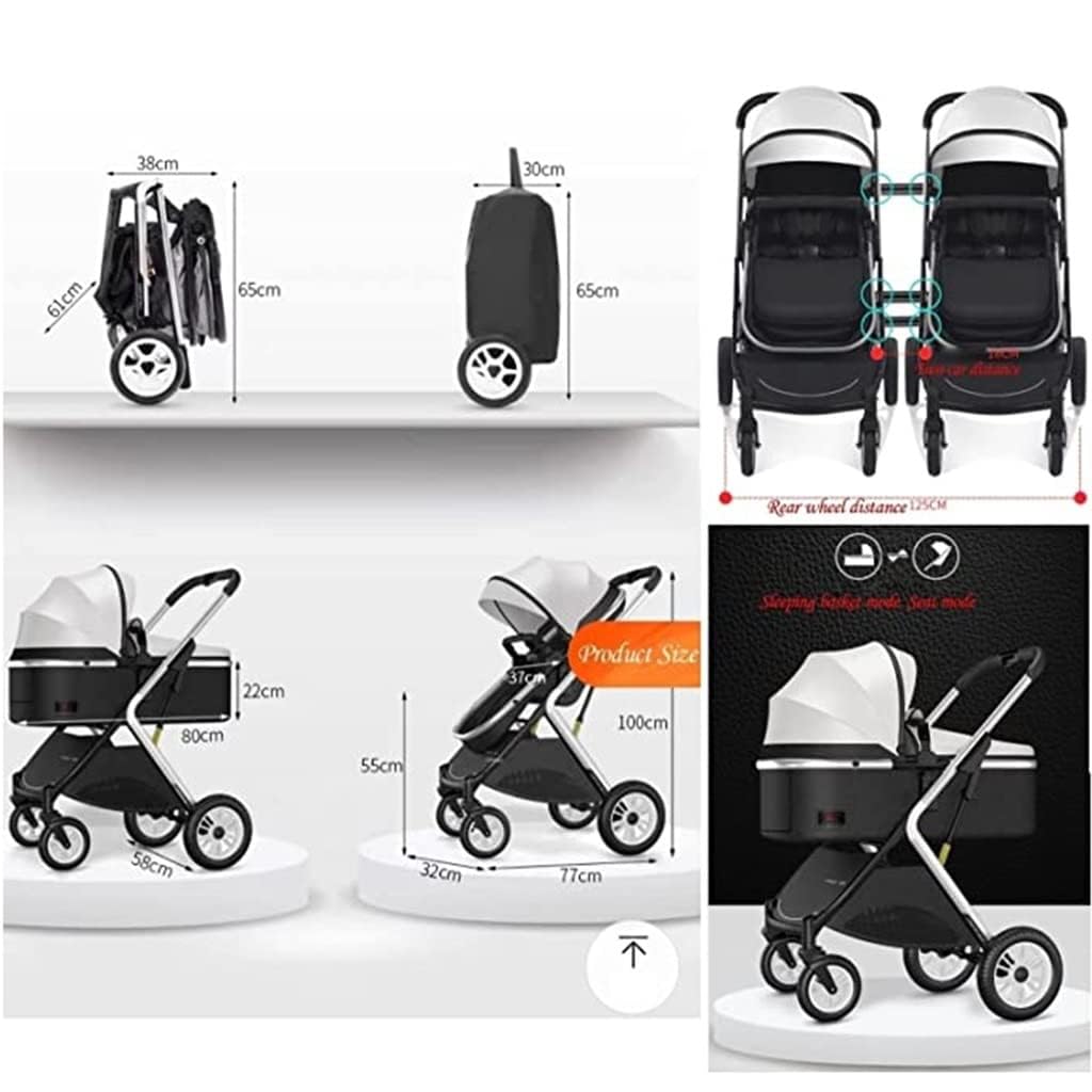 Rieort Passeggino Doppio Leggero Carrozzina in Alluminio Passeggino con tettuccio Regolabile Passeggino gemellare Pieghevole per paesaggi Alti