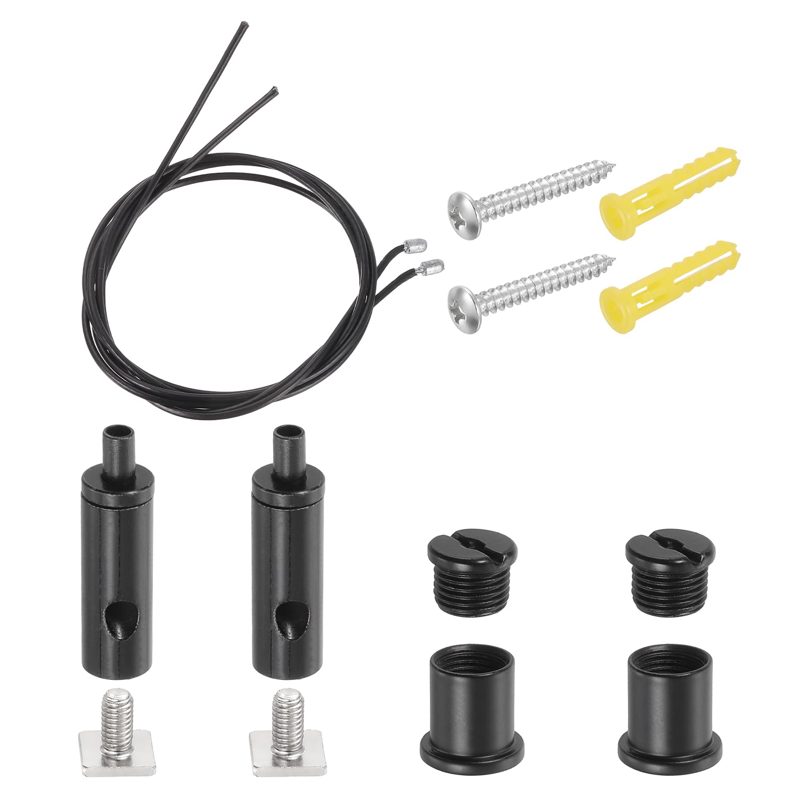 sourcing map 2Set Ceiling Hanging Wire Cable Kit, 1.6ft Bottom Adjust Adjustable Hanging Wire Rope Suspension with Square Mount Screw Kit for Pendant Chandelier Ceiling LED Panel Light, Black