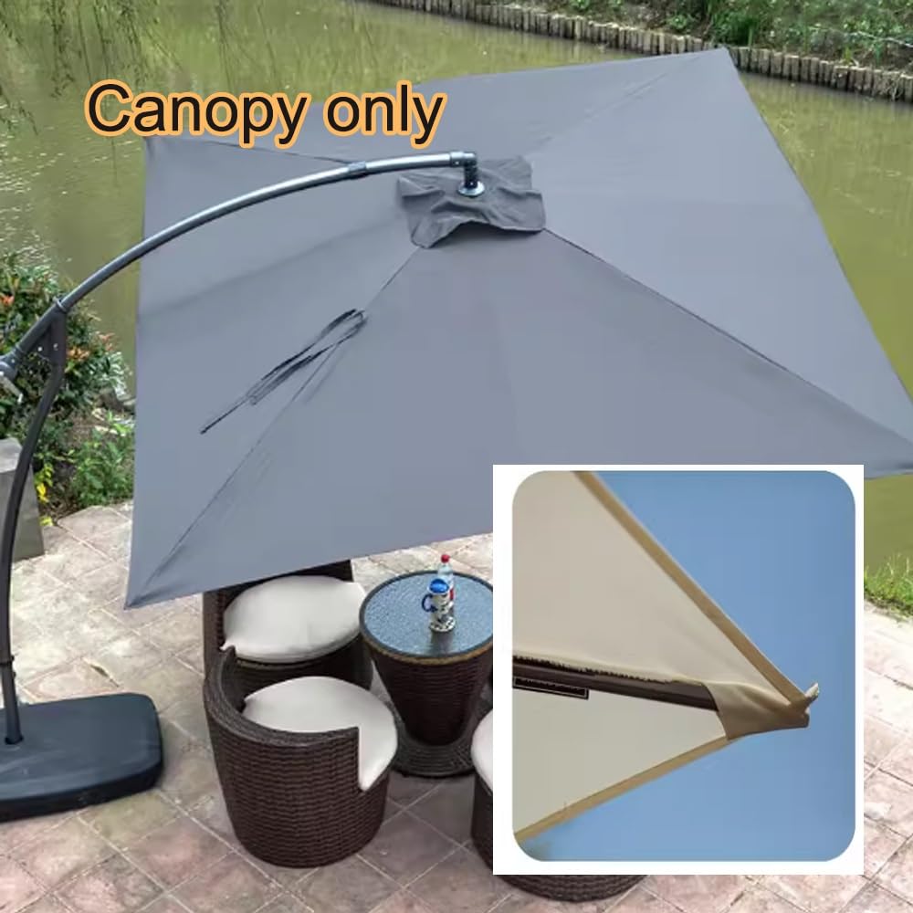 Housse de Rechange Parasol Déporté 2.5x2.5m 8 Baleines Toile de Remplacement Jardin Terrasse Khaki