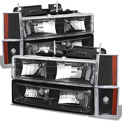 AKKON - For Chevy C/K Series Silverado Suburban Tahoe Pickup Truck Smoked Lens Headlight + Bumper + Corner Light Set
