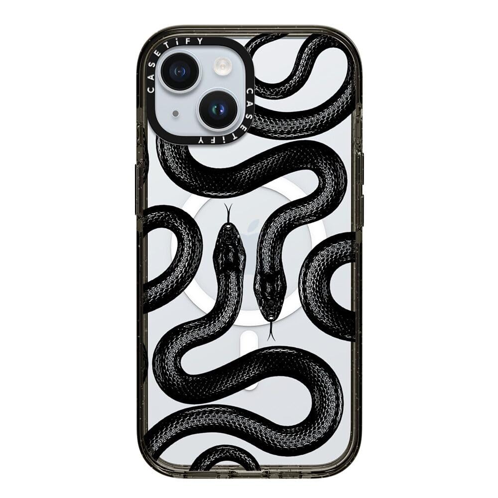 CASETiFY Impact - Funda para iPhone 15 [Grado militar 4X probado contra caídas/protección contra caídas de 2.5 metros/compatible con Magsafe] - Estampado de animales - Serpiente real negra - Negro