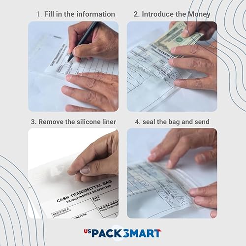 Miniatura 8 de USPACKSMART - Bolsas de plástico transparente de 10 correas para transmisión de efectivo, 8.5 x 8 pulgadas, sobres seguros de depósito bancario para