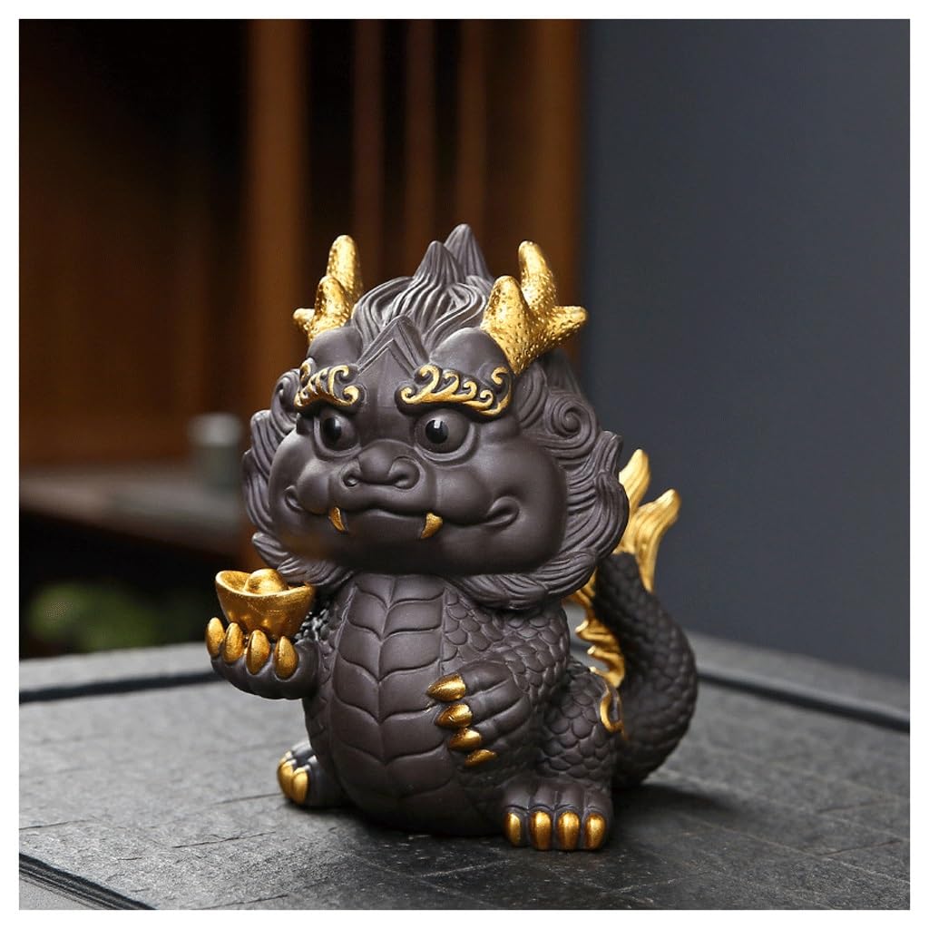 ENGENDER Kung Fu Tea Pet Purple Clay Pottery Tea Pet Chinese Dragon Play Ornament Desktop Decoration