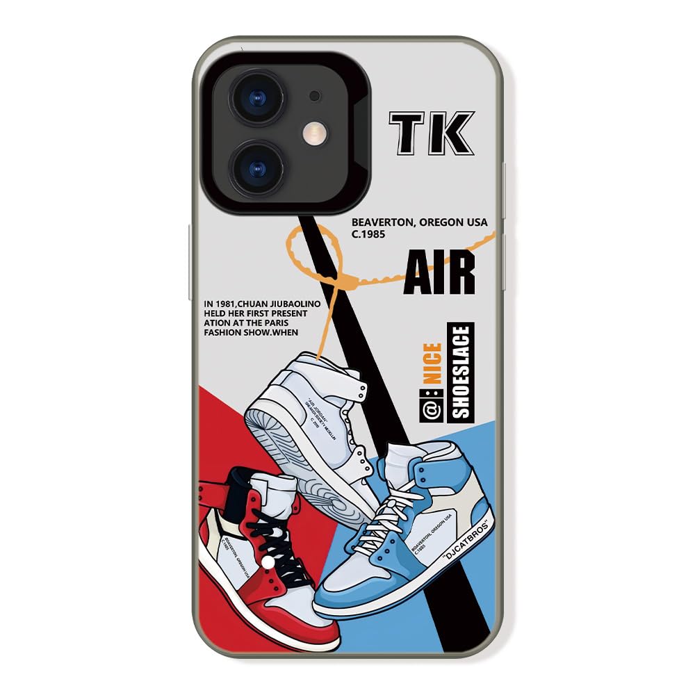 Cairiocoin Cool Vintage Sneakers Case Compatible with iPhone 12/12 Pro for Boys Men, Hot Off Classic Sport Shoes White Red Blue, Non-Slip Shockproof