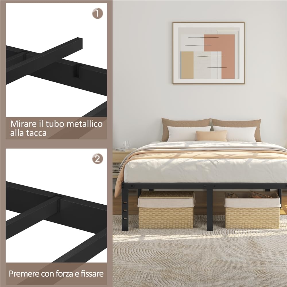 Yaheetech Rete Letto Matrimoniale 41,5 cm in Metallo 140 cm × 200 cm senza Testiera Spazio Aggiuntivo per Camera da Letto Nero