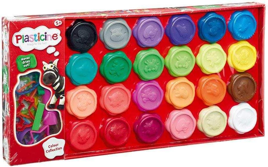 Plasticine 24 Colour Set Kids’ Modelling Clay Moulding Dough Cutters Roller