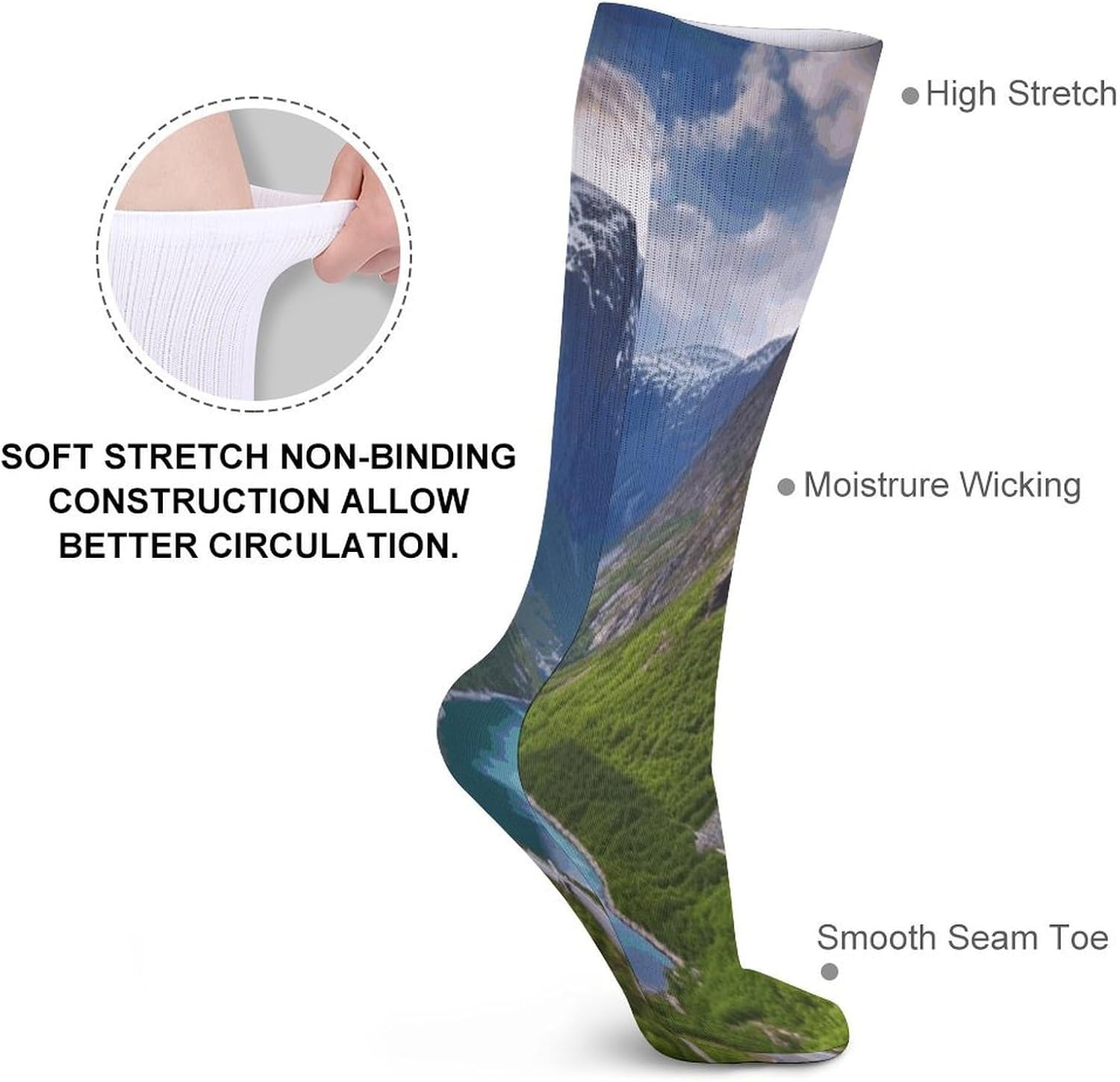 Norwegian Fjords Knee High Socks Cozy Knee High Socks Soft Mid-Length Sock for All Seasons Daily Wear Adult
