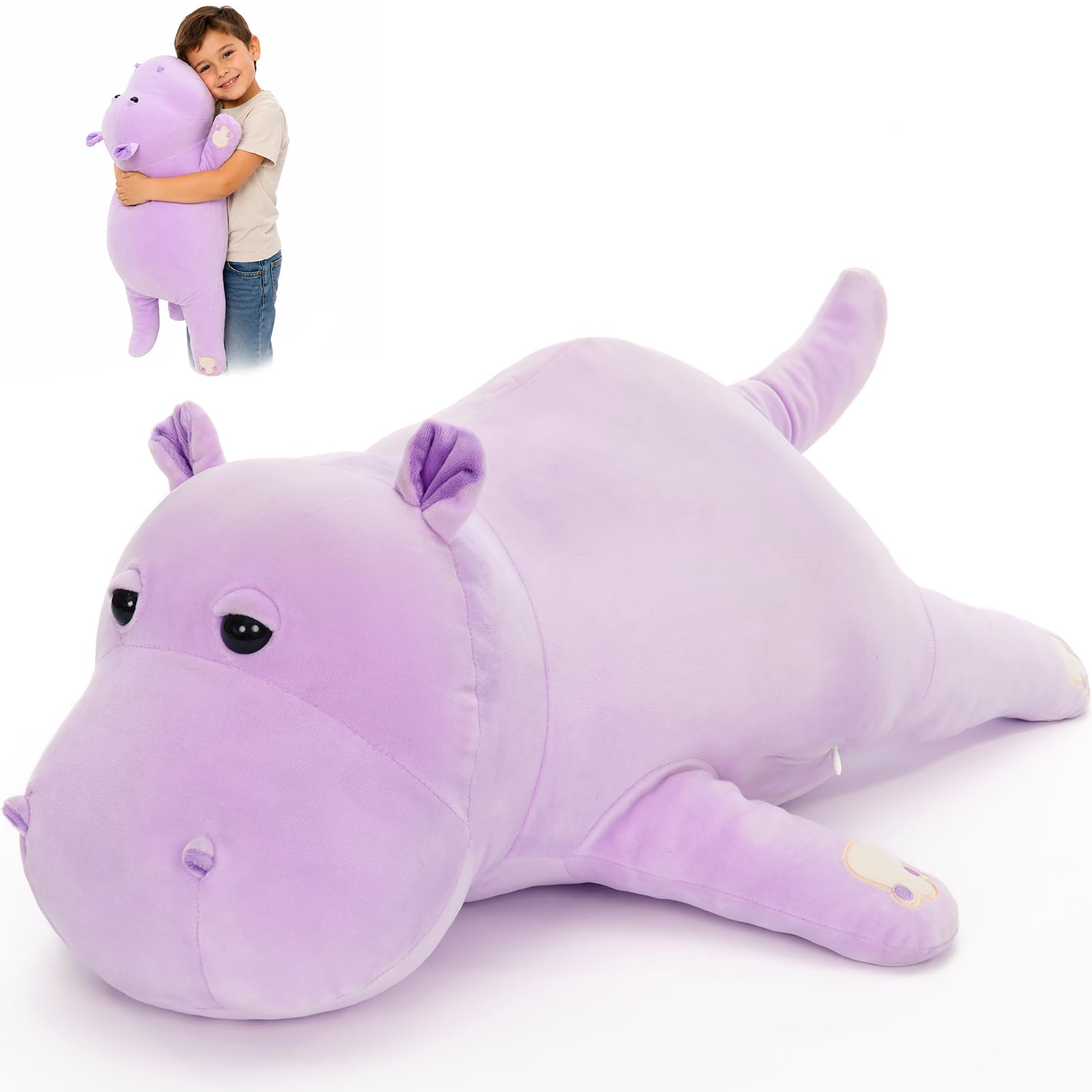 MaoGoLan Purple Hippo Plush Pillow, 77cm Giant Fluffy Stuffed Animal Hippopotamus, Ultra Soft Cuddly Toy Gift for Kids Birthday Christmas — image 1