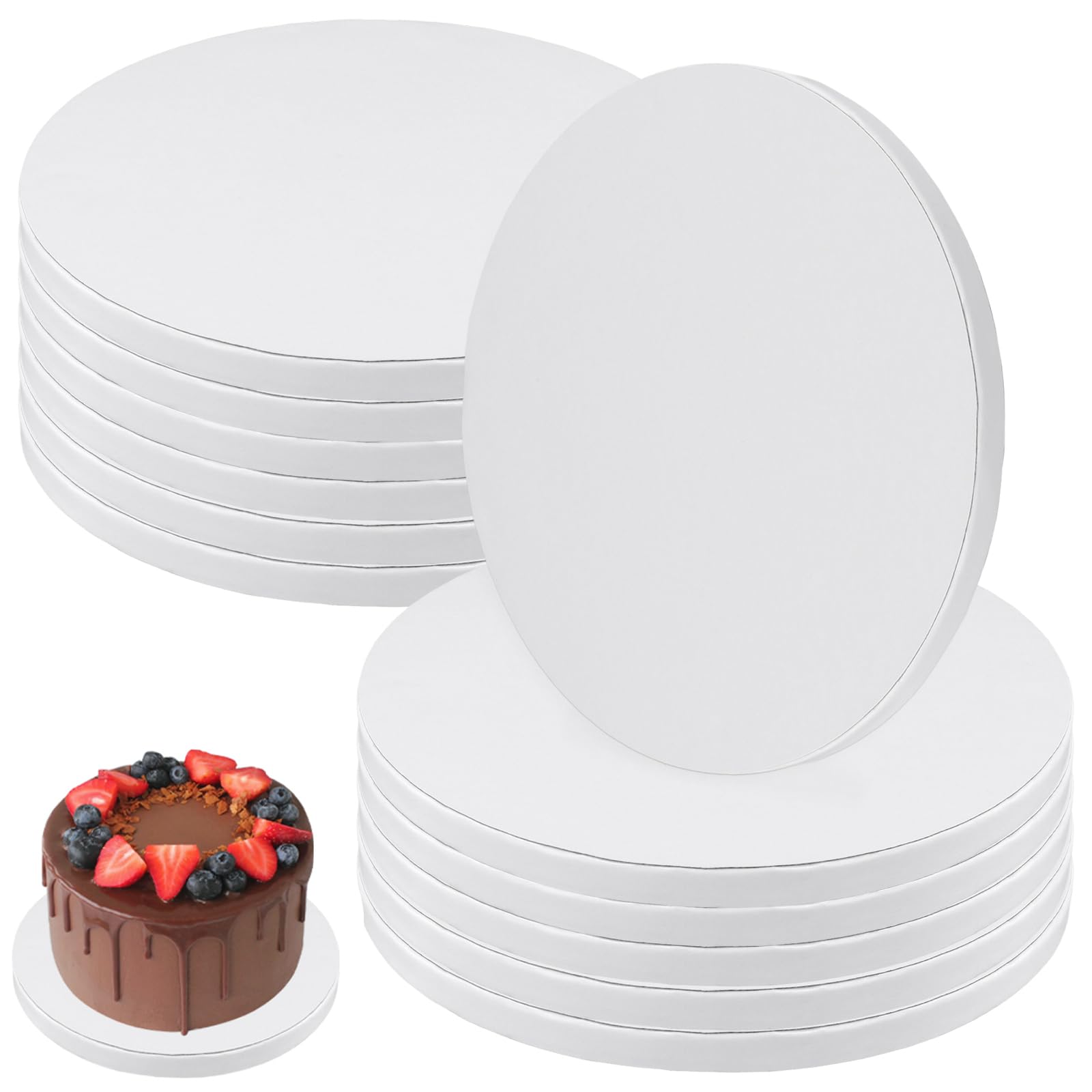 MOUYAT Lot de 12 planches à gâteau rondes ondulées blanches de 20,3 cm et 12 mm d'épaisseur pour pâtisserie, décoration, service