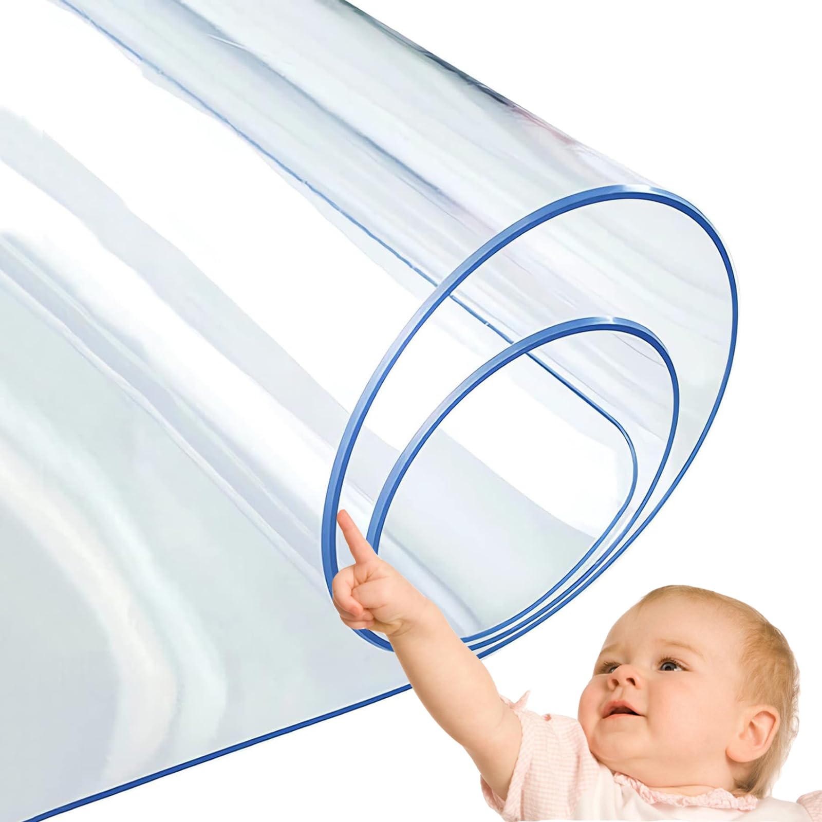 Table Protector, Transparent PVC Table or 2mm Thick Clear Plastic Cover for Frosted Tablecloth