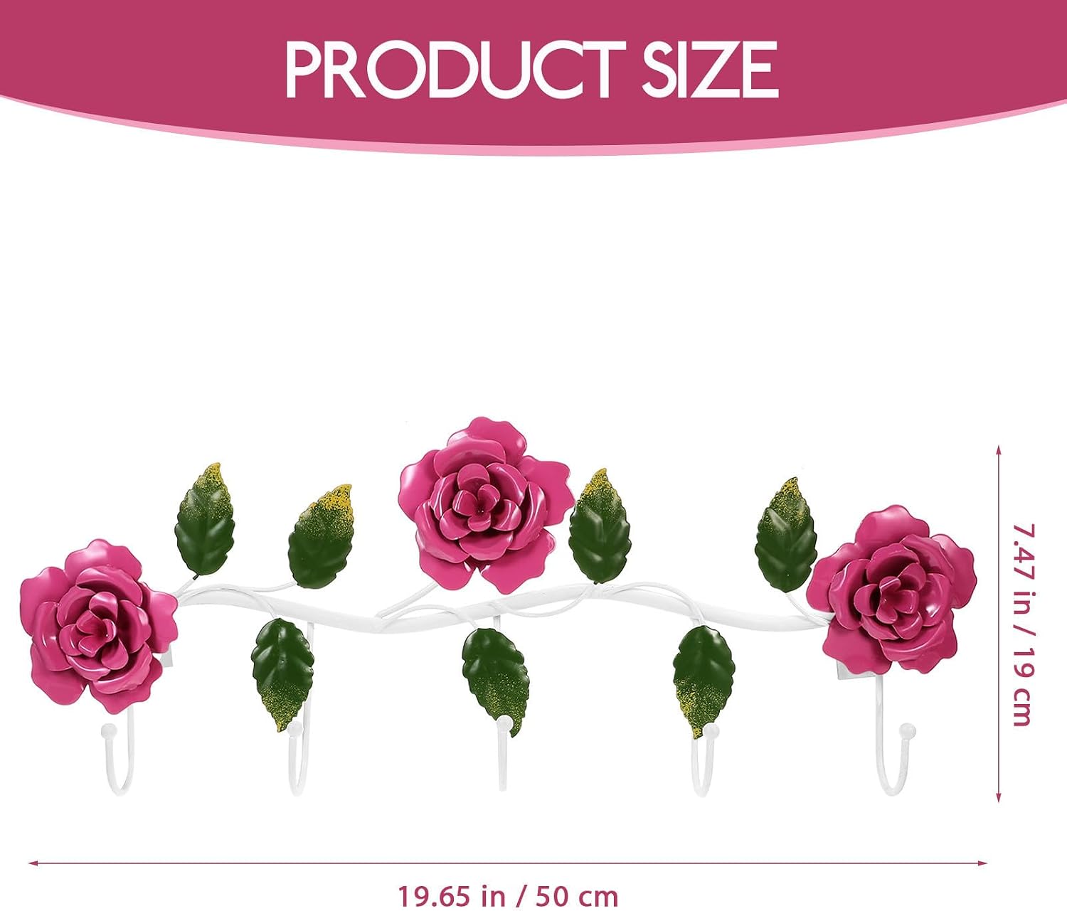 Vintage Rose Wall Hook Rack Iron Multiple Hooks Hat Hanger and Key Hanger with Unique Delicate Design for Room Home Storage and Organization image 2