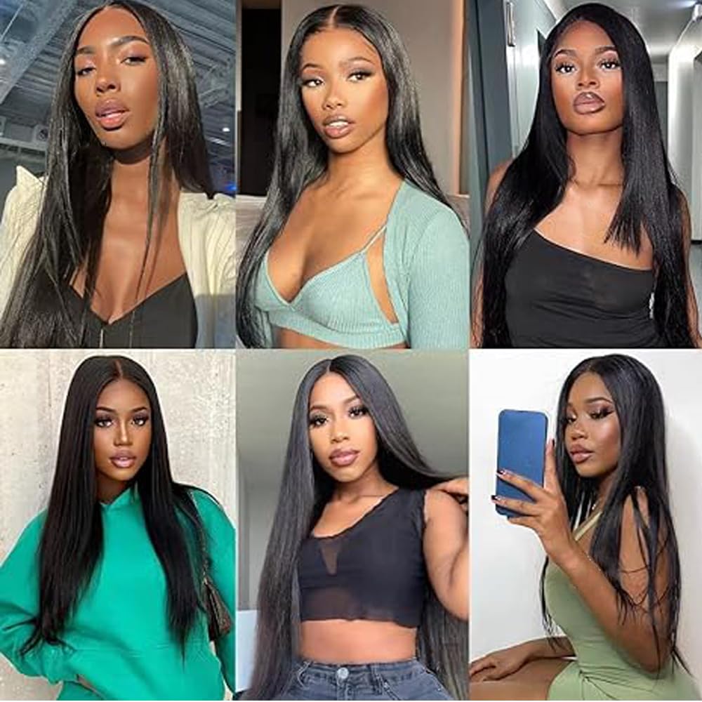 26 Inch Straight Cheveux Naturel Hair Extension Human Hair Bundles Unprocessed Brazilian Virgin Hair Double Weft Weave #1B Natural Black Minimal Tangles&Shedding For Women 50g/Bundle