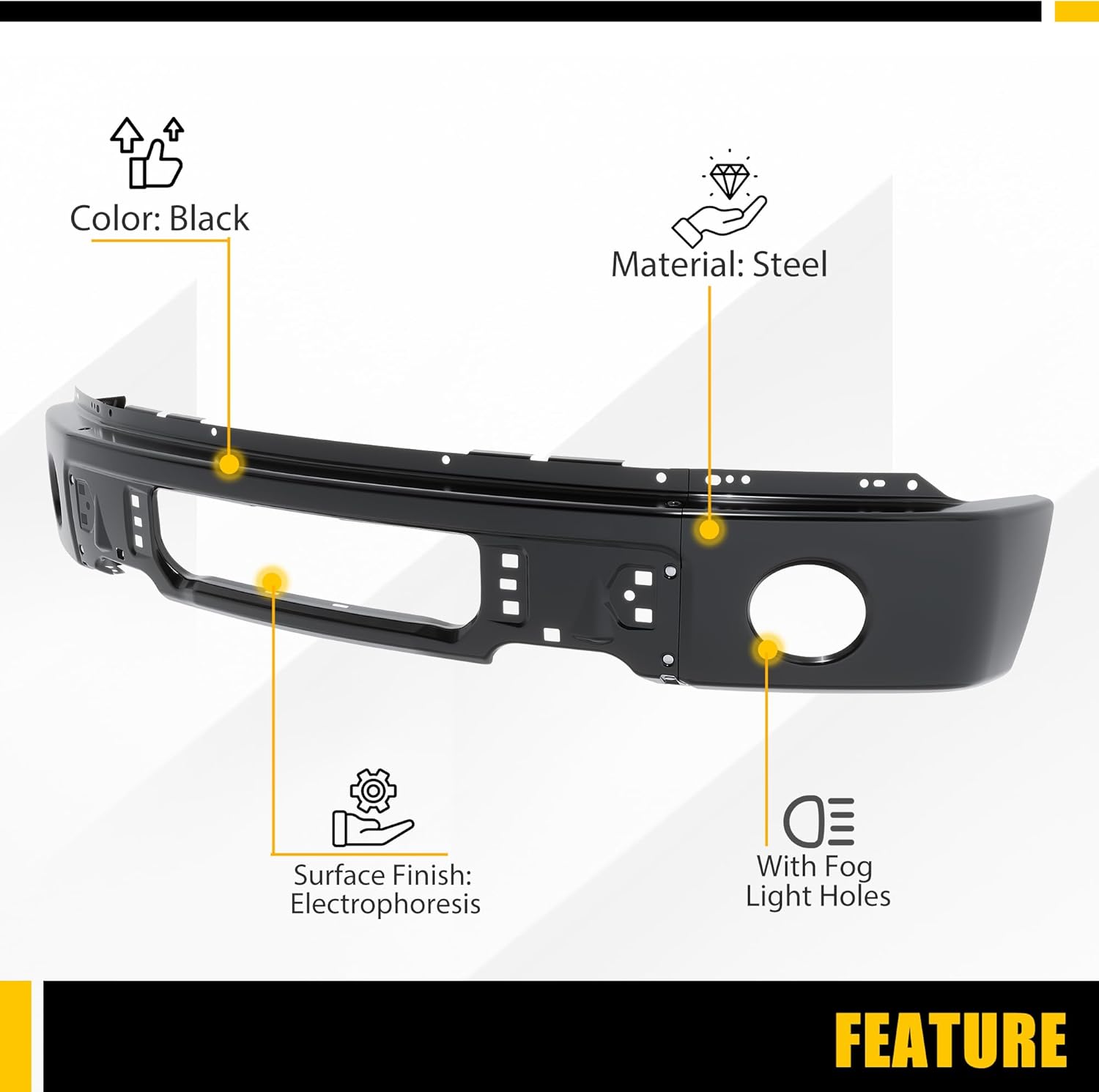 KUAFU 3Pcs Front Bumper Face Bar Compatible with 2009-2014 Ford F150 F-150 W/O Fog Light Holes 9L3Z17757DPTM FO1002413 Steel Electrophoresis Black Replacement Only Unassembled