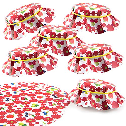 Logbuch-Verlag - 25 copri vasetti per marmellata in carta, centrino per barattoli rotondo con 14,8 cm di diametro, colore rosso e bianco con barattoli disegnati