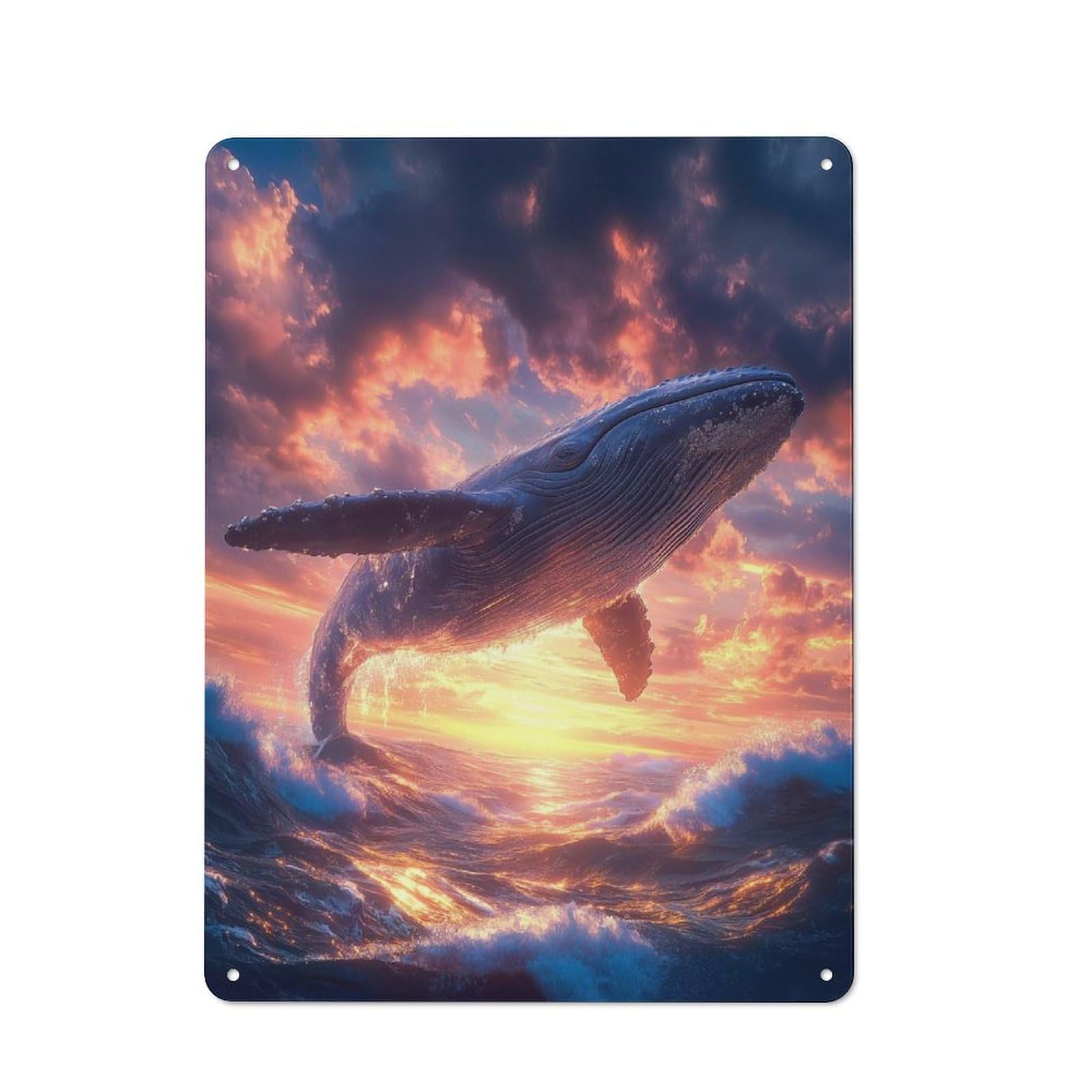 Junmoney Sunset Whale Retro Metal Sign 40X30cm For Garden Room Or Summerhouse, For Garden Room Decor Fans