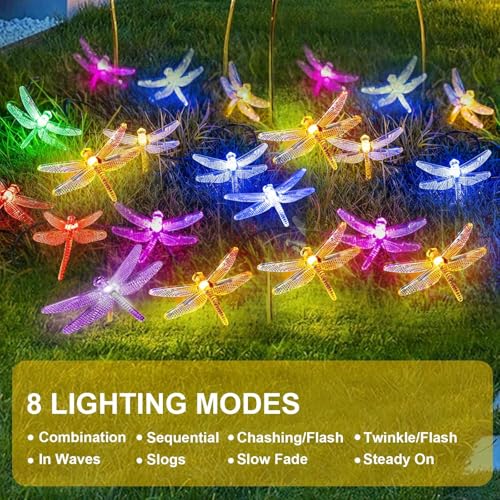 Image of AERYS Solar String Lights Outdoor 21 Ft 30 LED Solar Dragonflies Lights with 8 Lighting Modes LED Dragonflies Fairy Light for Garden Yard Lawn Patio Party Decor (Multicolor)