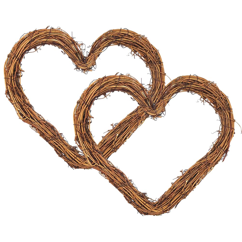JOYWU Heart Shaped Grapevine Wreath Frames,2 Pcs 16 in DIY Crafts Heart Wreath Rings,DIY Unfinished Rattan Vine Branch Wreaths,Love Shape Rustic Twigs