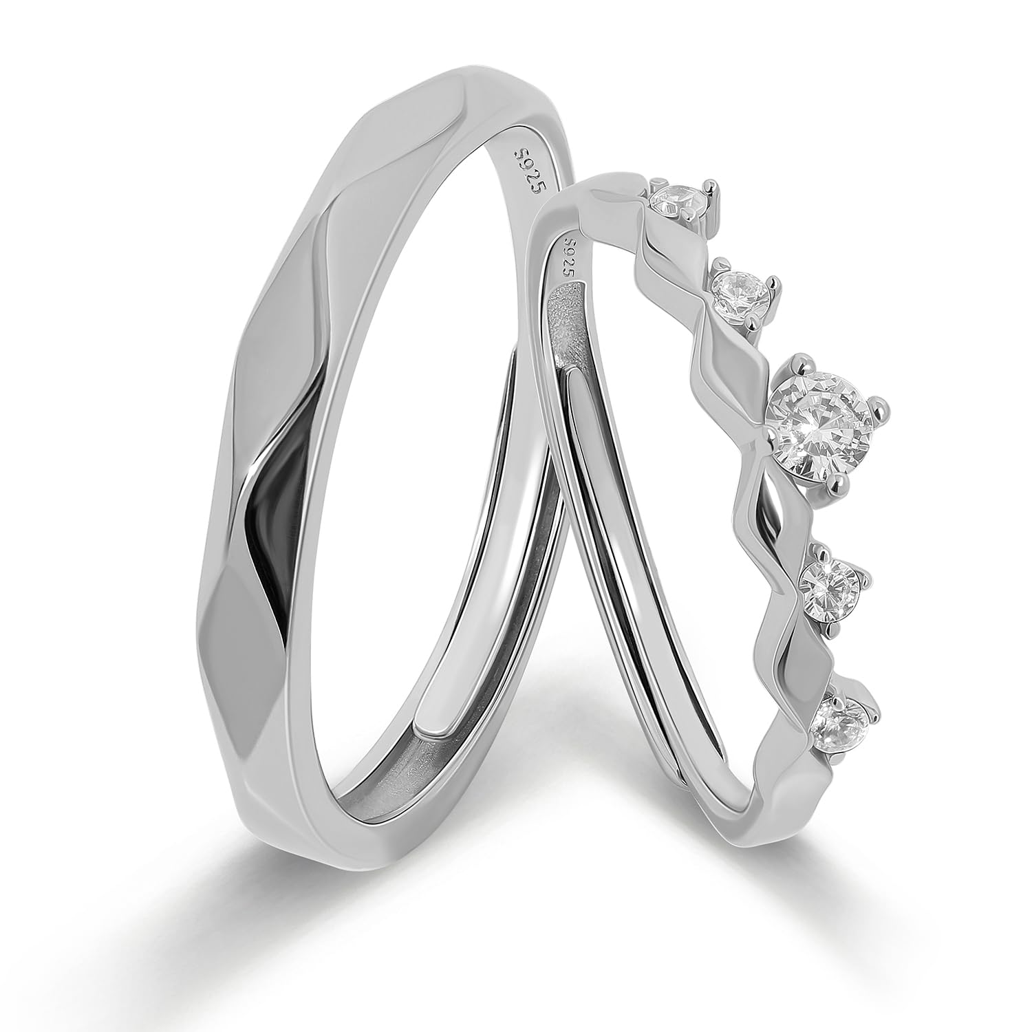 Meissa Juego de Anillos a Juego de Plata de Ley para Hombres y Mujeres, Anillos de Compromiso, Promesa y Boda con Banda de Diamante de Corte Princesa