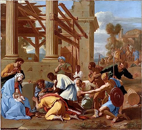 Poster Nicolas Poussin 50x70 cm L'Adoration des Mages, toile d'art sans cadre