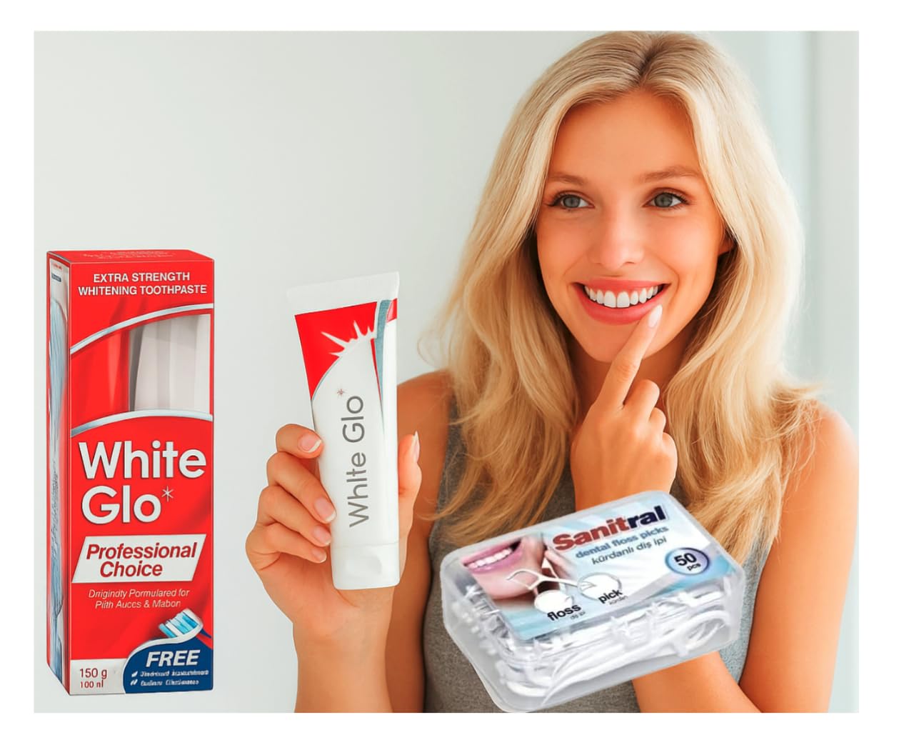 Professional Choice Extra Strength Whitening Toothpaste 100 ml & Toothbrush (with Sanitral 50 Pcs Dental Floss Stick Included as a Gift)