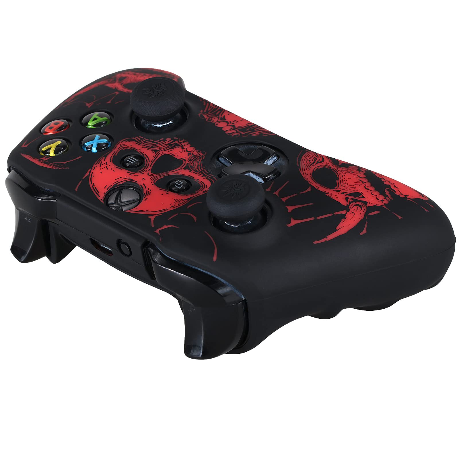Yorha Talla Láser Silicona Piel Skin para Mando Xbox One S/X x 1 (Rojo) con Agarres para el Pulgar Thumb Grips x 8