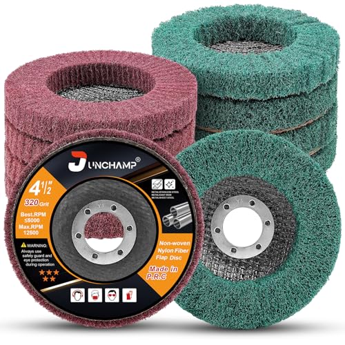 Junchamp Lot de 10 disques de polissage à lamelles en fibre de nylon grain 180 et 320, 11,4 cm x 2,2 cm, disques abrasifs pour meuleuse d'angle, peinture et...