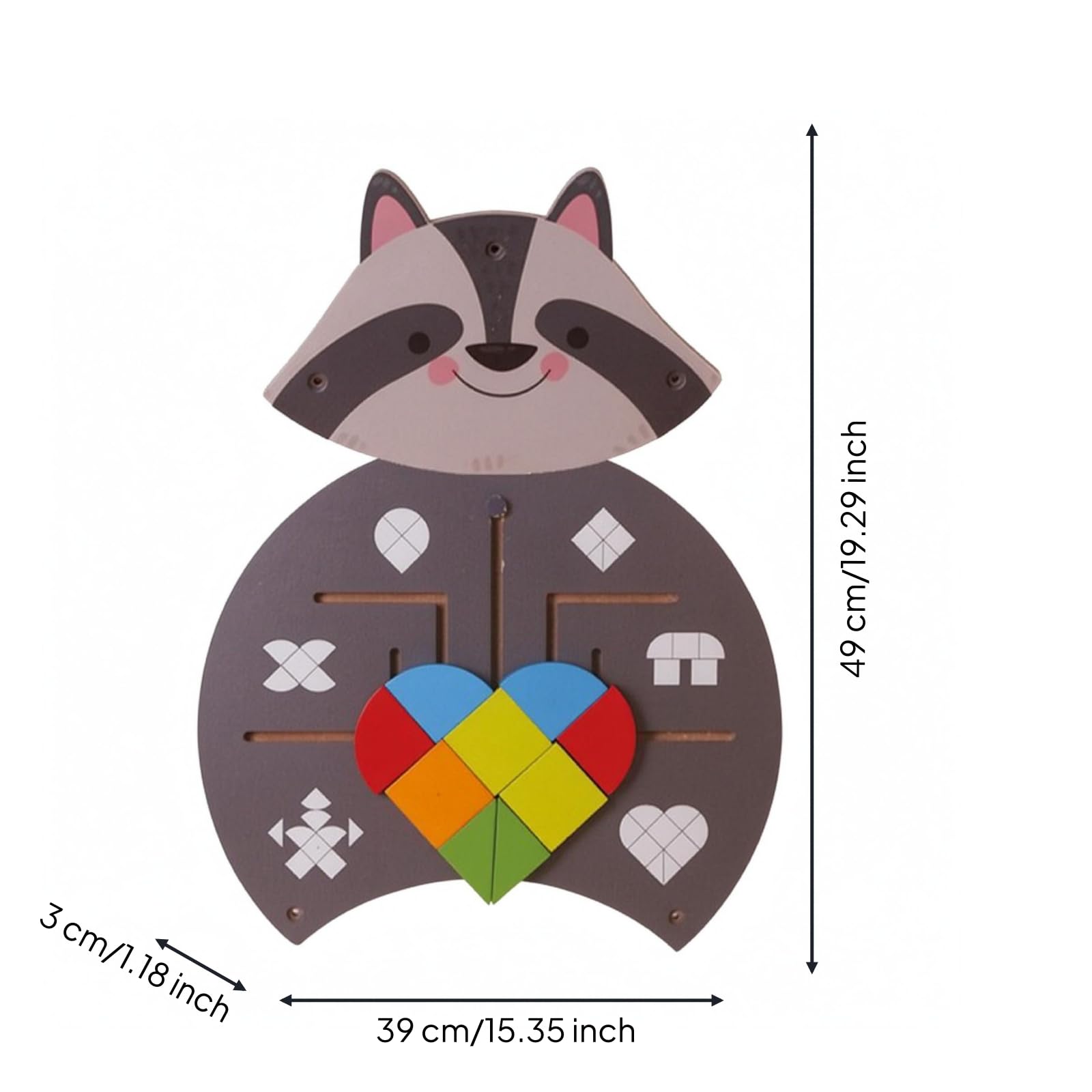 Children Learning Board Tavola Educativa Murale Legno Pannello attività Manuale Bambini Tema Animale Elementi Mobili Colorati Bottoni Serrature Adatta, Procione