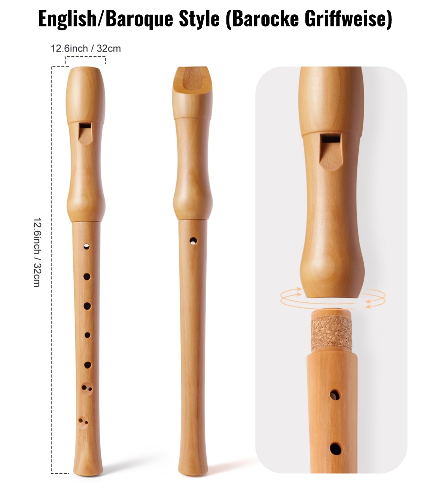 Fansjoy Flauto Dolce in Legno, 8-buche Flauto Dolce Soprano per Scuole e Adulti, Diteggiatura Barocca