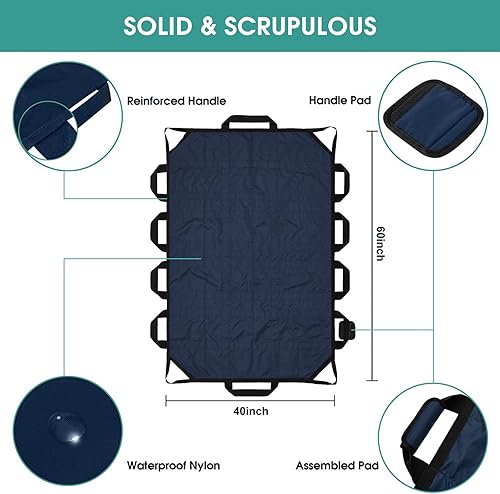 Miniatura 3 de Almohadilla de cama de posicionamiento de 60 x 40 pulgadas con asas, hojas de dibujo lavables para cama de hospital, ropa de paciente, sábanas