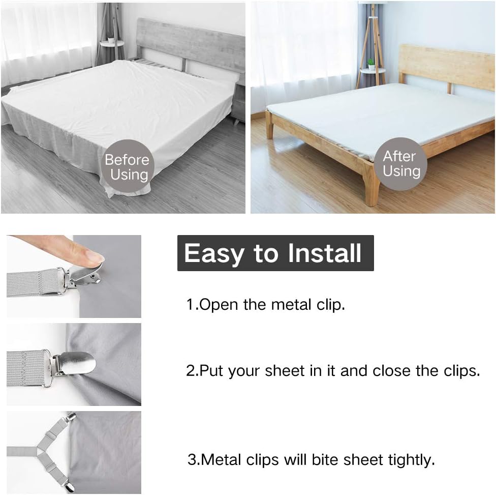 Bed Sheet Fasteners, 4 PCS Adjustable Triangle Elastic Suspenders Gripper Holder Straps Clip for Bed Sheets,Mattress Covers, Sofa Cushion : Home & Kitchen