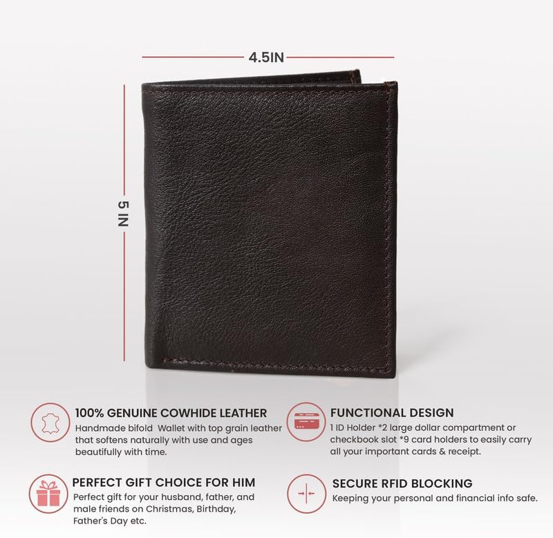Merbaa Men's Wild West Windfall Fulll Grain Leather Bifold Stylish RFID Blocking Long Wallet with Multiple Card slots, ID holder and Cash Compartment