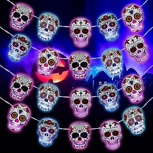 Ganeen 10 ft Halloween Sugar Skull LED String Lights Battery Operated