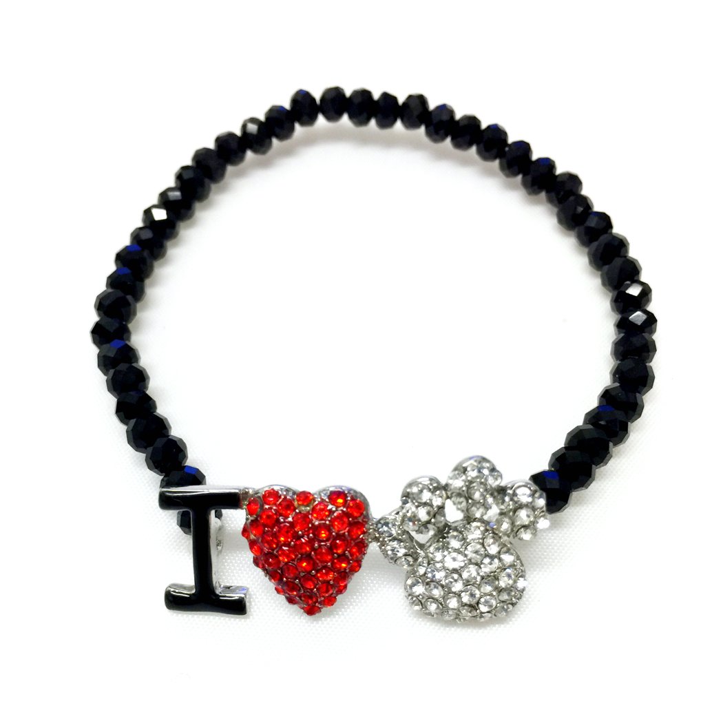 JChronicles I Love Paw Print Rhinestone Crystal Stretch Bracelets