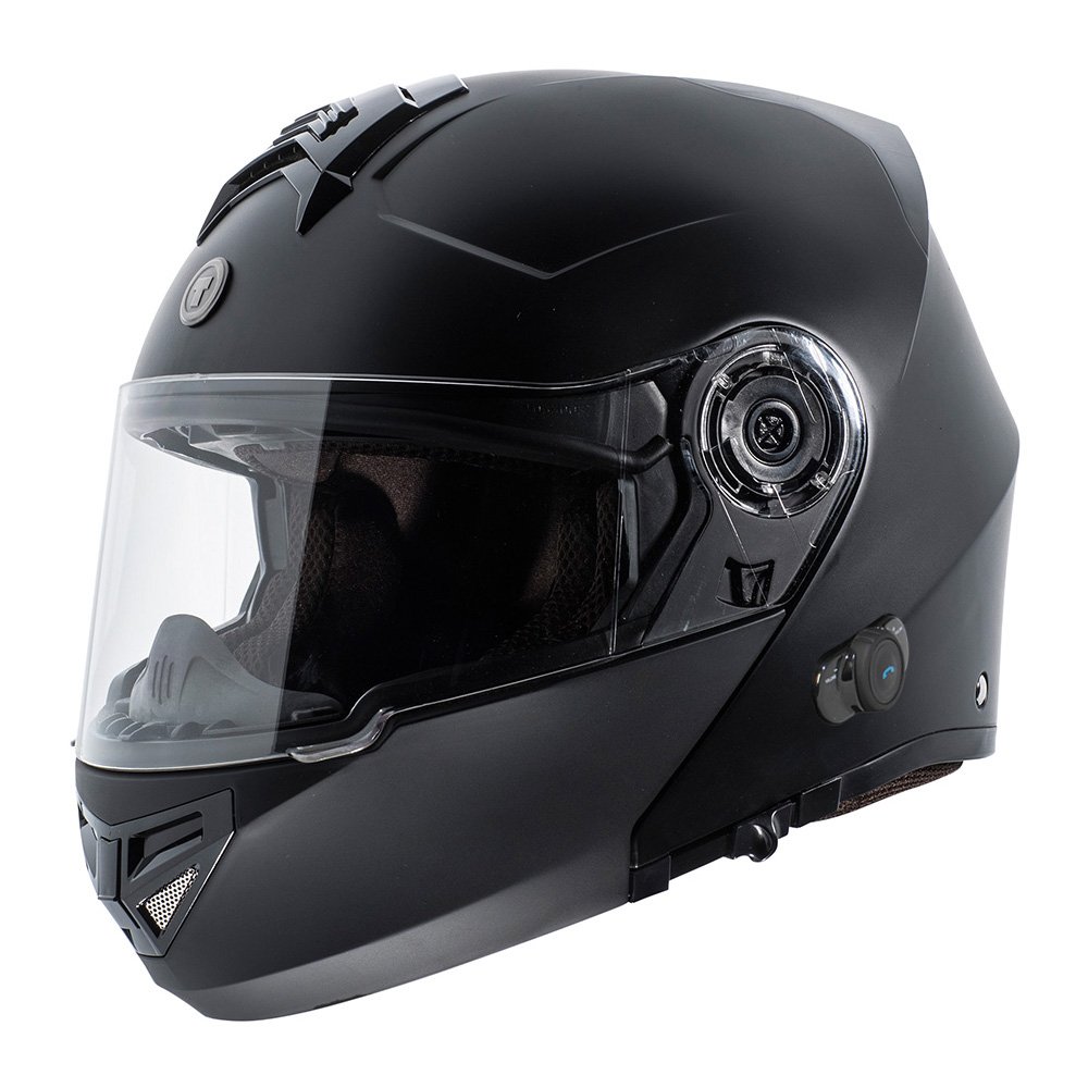 TORC T27B Full Face Modular Motorcycle Helmet with Integrated Blinc Bluetooth (Solid Color-Flat Black)