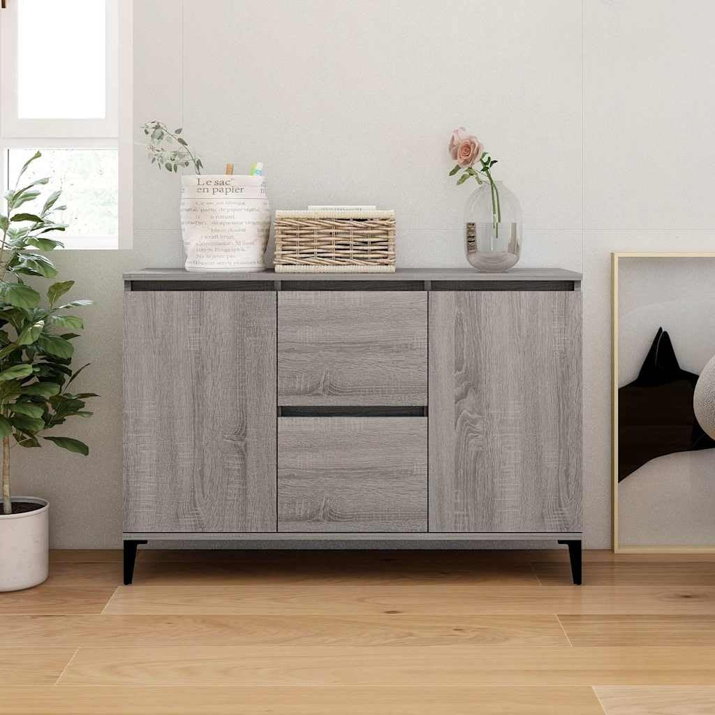 Credenza grigio Sonoma, 102 x 35 x 70 cm, comò con 2 ante e 2