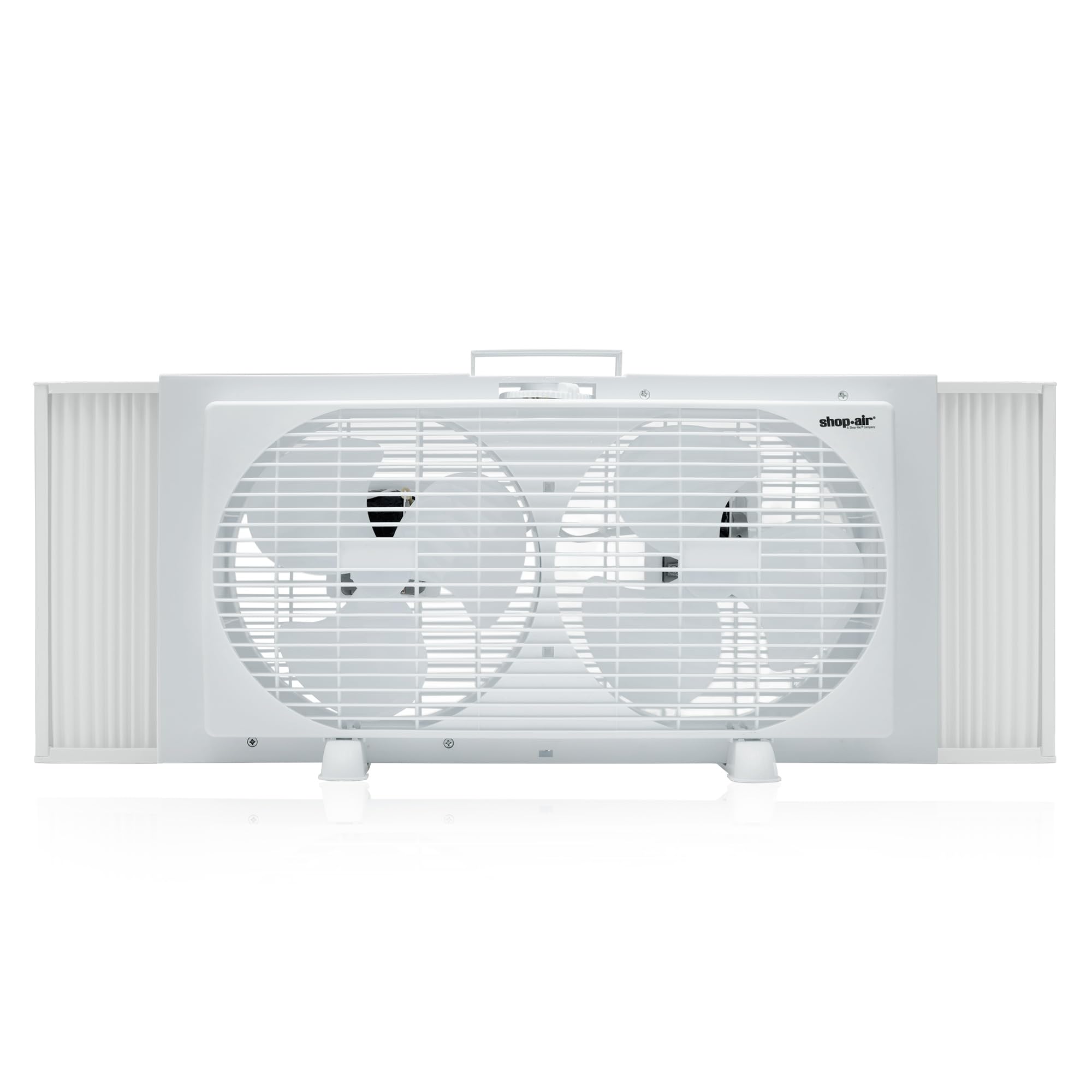 Shop-Air 9" Twin Window Fan with Manually Reversible Airflow – 2-Speed Settings, High Airflow 300 CFM, Quiet Cooling, Adjustable Accordion Expanders,