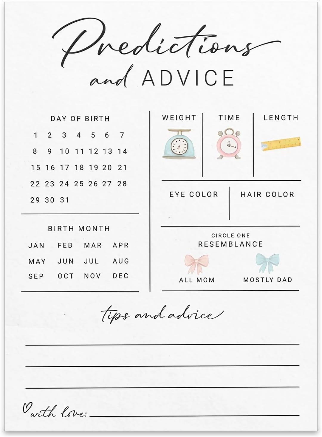 20PCS Baby Prediction Cards, Baby Shower Game, Baby Shower Decorations Girl Boy, Unisex Neutral Baby Prediction and Advice Cards Gender Reveal Card for New Parents Party Gifts
