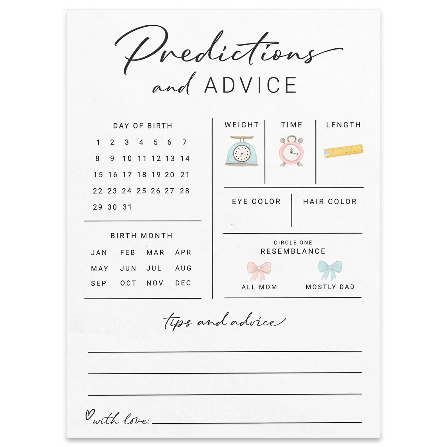 20PCS Baby Prediction Cards, Baby Shower Game, Baby Shower Decorations Girl Boy, Unisex Neutral Baby Prediction and Advice Cards Gender Reveal Card for New Parents Party Gifts