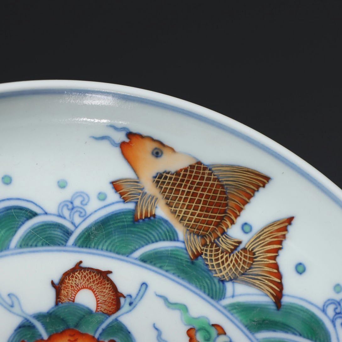 Amazon.co.jp: 羽彰古美術A5125清雍正 斗彩描金魚化龍盤古陶磁器