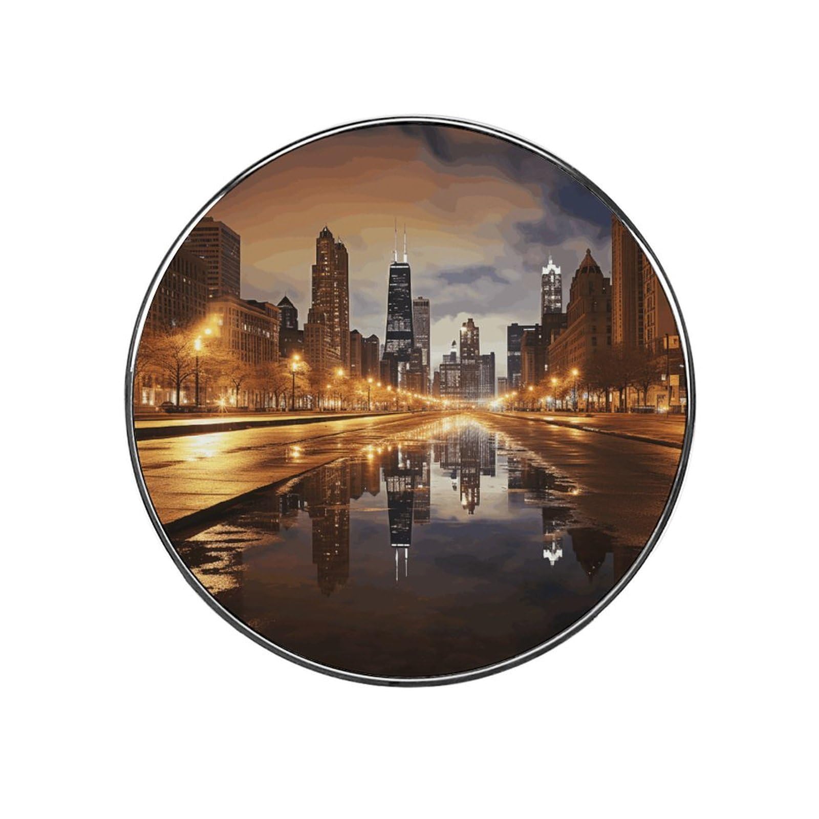 Refrigerator Magnet Chicago Printing Fridge Magnet Alloy Material,Fun Personalized Refrigerator Sticker Round Decorative Magnet for Whiteboard Kitchen Locker