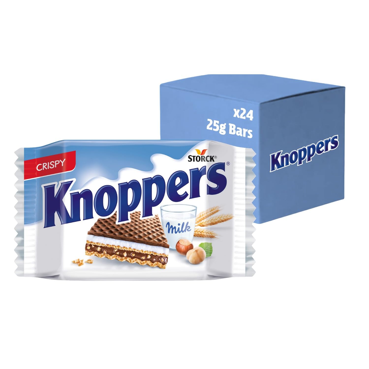 Knoppers Chocolate Hazelnut Wafers, Crispy, Nutty Wafers in Convenient Packs, 25 g (Pack of 24)