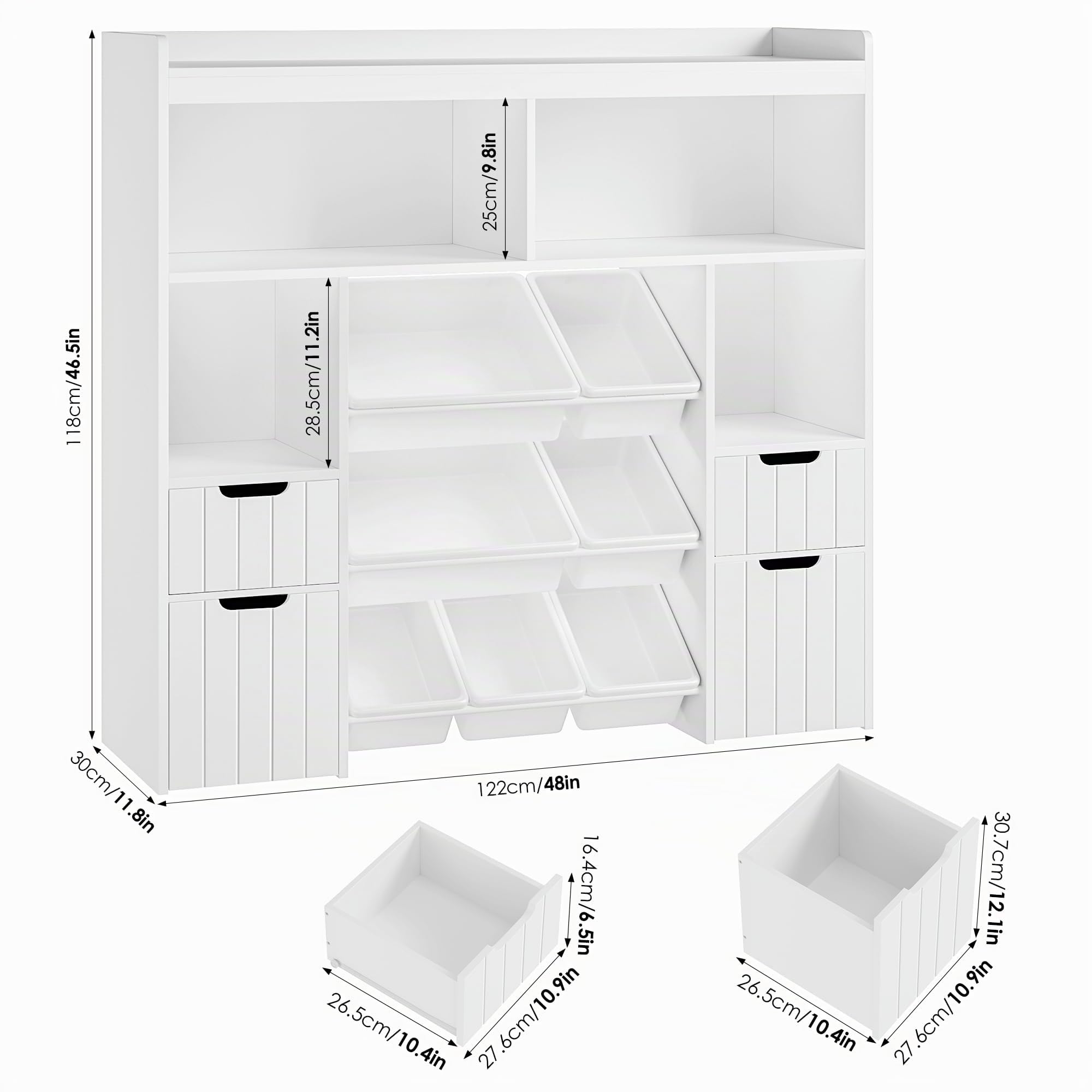 HOCSOK Kinderregal mit Bücherregal, Regal Kinderzimmer mit 2 Schubladen