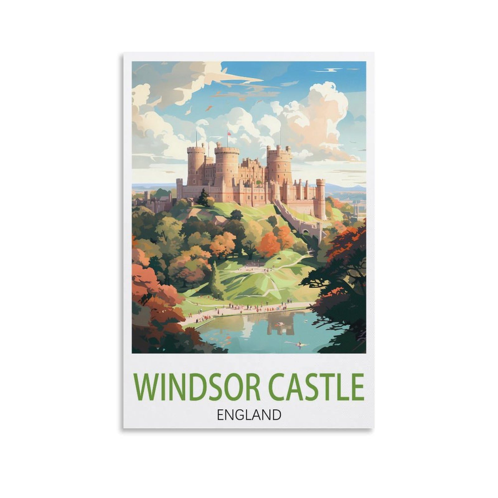 Puplum Unframe-Style Windsor Castle England Vintage Travel Poster Landscape 16X24inch(40X60cm) Canvas Wall Art Posters For Living Room Decor Paintings For Home Decor