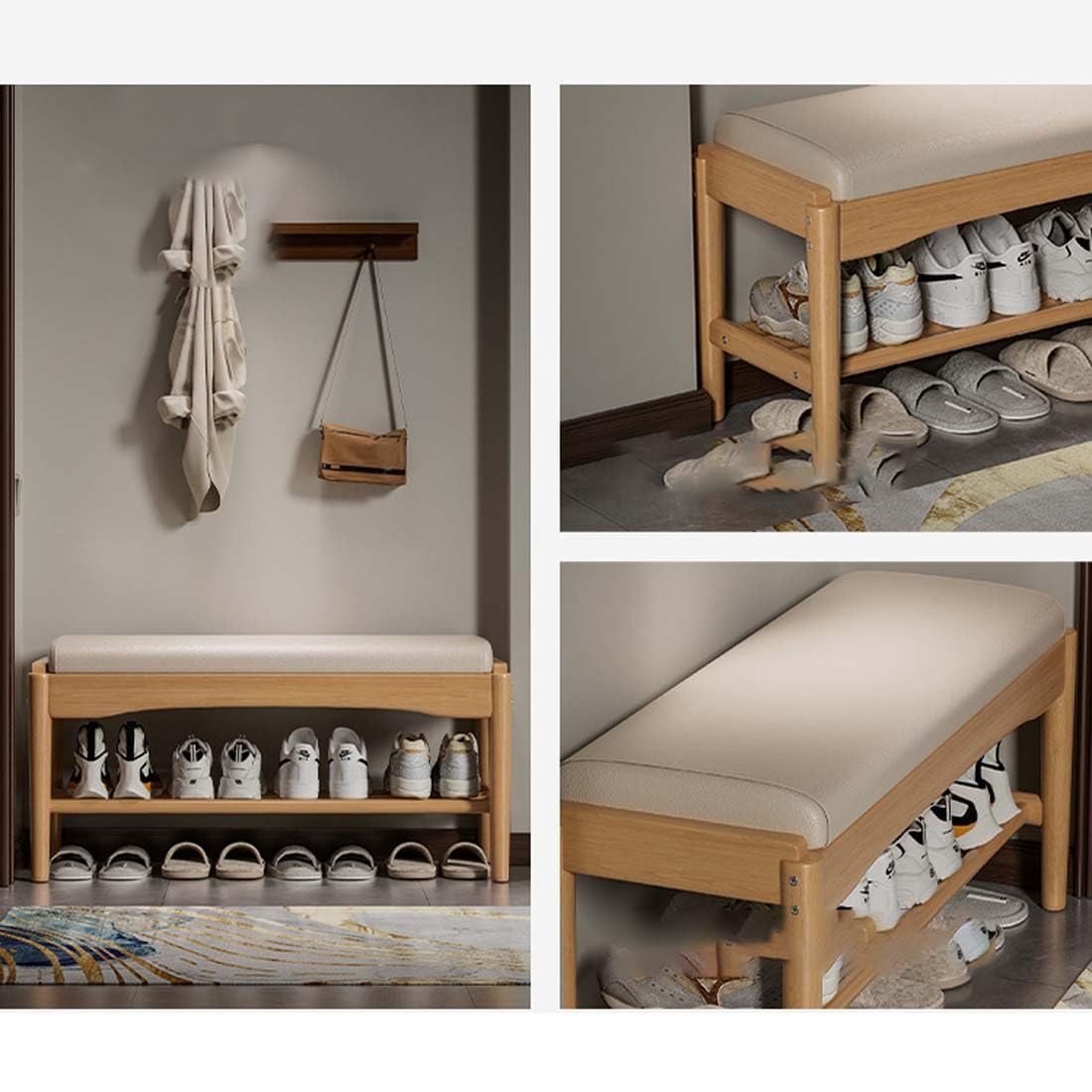 2-poziomowy stojak na buty z kushem TopEntryway Sto Bench nizer do salonu, przedpokoju i sypialni 45 cm - obuwie Sto Solut