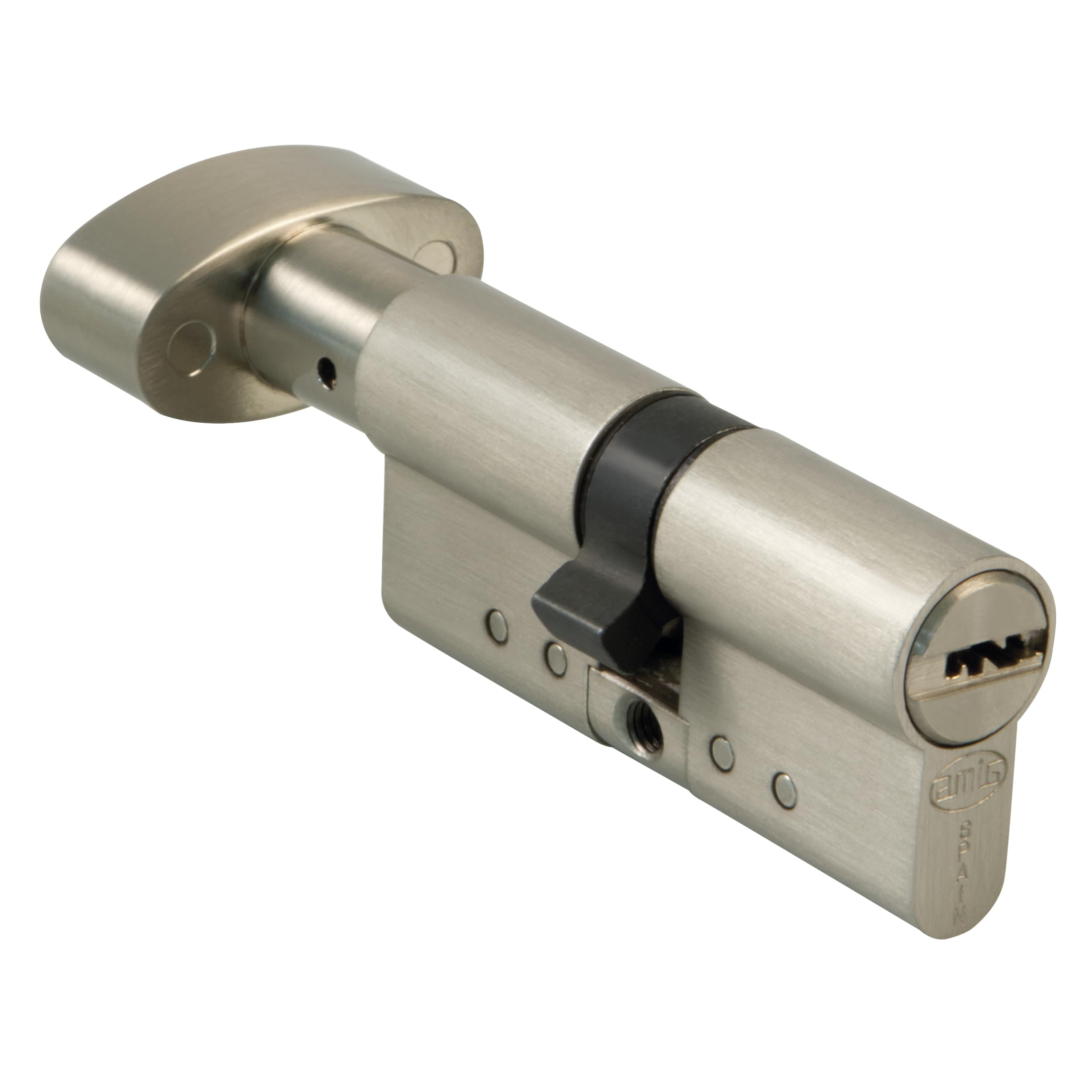 Amig - Cilindro de seguridad con muletilla - Cerradura para puertas - Bombín de Alta Seguridad - Antiganzúa y Antibumping - Incluye 5 llaves - Cromado Mate - Medidas: 100 (50-50 mm)