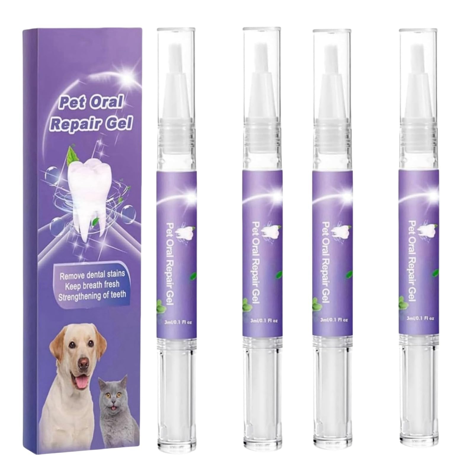 4PCS Pet Toothbrush Pen,Pet Oral Repair Gel Pen,Dog Tooth Cleaner,Dog Teeth Cleaning,Dogs Toothpaste for Tartar Removal,Dogs Teeth & Gums Health