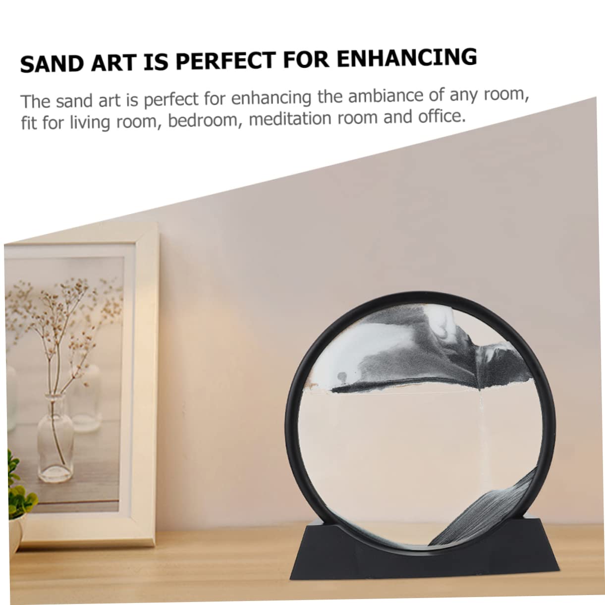 Sosoport Tableau Décoratif Paysage de Sable 3D en Sablier Noir Sable Mouvant, Ornement Créatif en Abs et Eau pour Salon et Occasions Spéciales