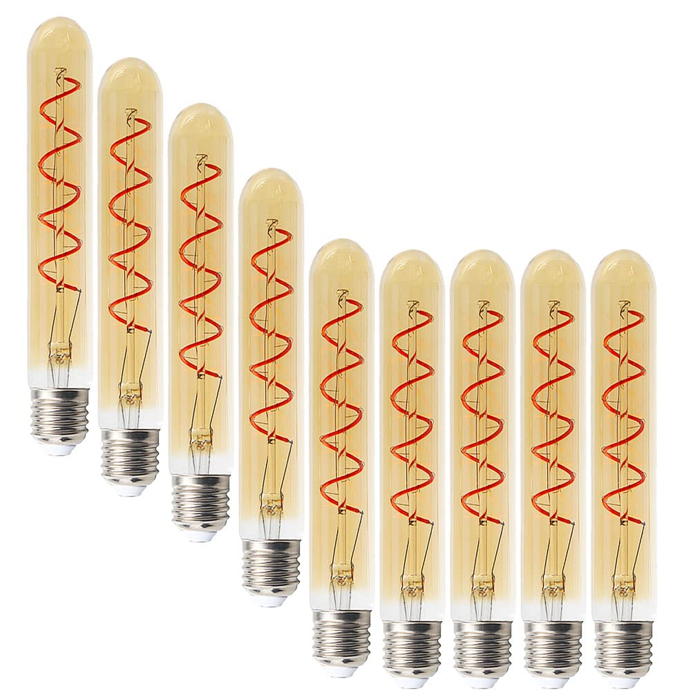 9 Pezzi Lampadine Edison Retro Vintage T30-180 E27 4W (Sostituiscono Lampadina Alogena 40W)Bianca Calda 2700K Tubo 400lm T30 Filamento LED E27 Vetro Ambrato Non Dimmerabile AC220-240V