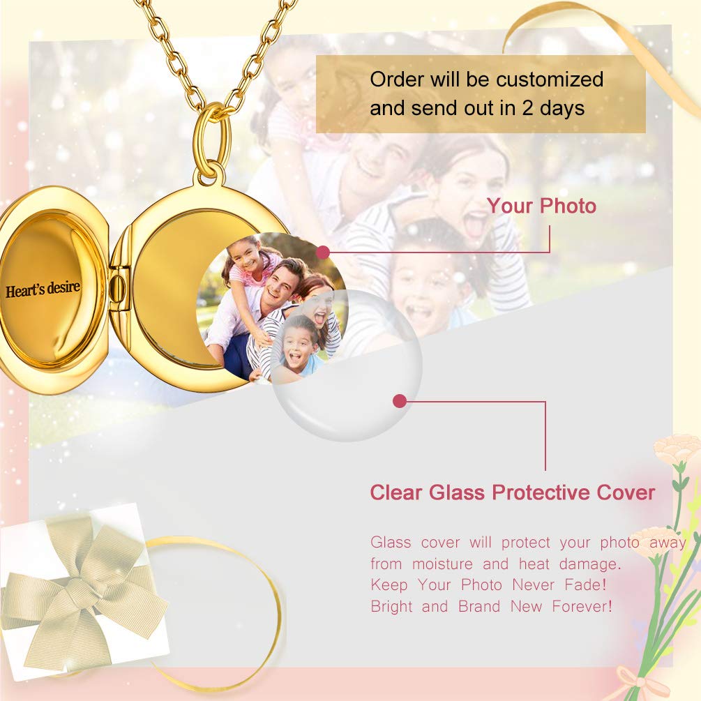 PROSILVER Collane Argento 925 con Foto Dentro Cuore/Rotondo/Ali Di Angelo Argento con Confezione Regalo