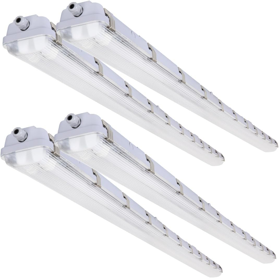 kadision 8FT Vapor Tight LED Light Fixture with 2X T8 Tubes, 100W 12500lm 5000K Daylight 100-277V, Surface Mount IP65 Vapor Lights for Car Wash, Garage, Warehouse, 4-Pack